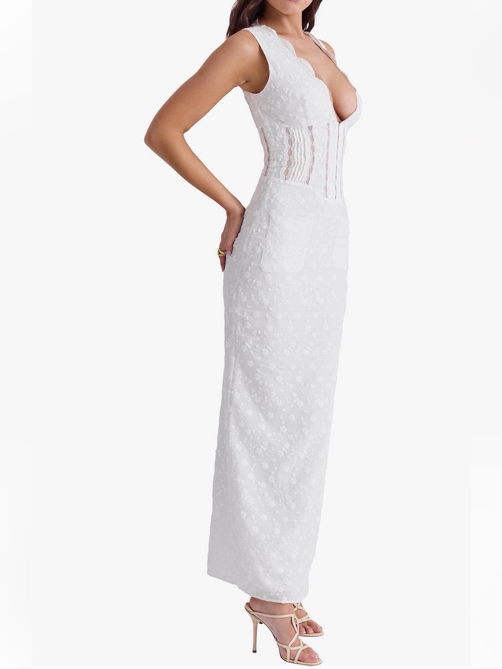 House Of Cb Sophina Embroidered Plunge V Neck Bustier Maxi Dress - Picture 2 of 7